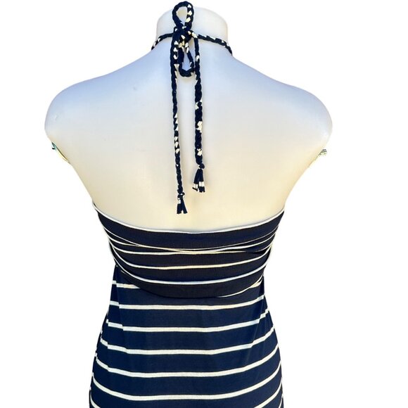Tbags Los Angeles Halter Striped Blue White Key Hole Maxi Dress Size S - Picture 8 of 9